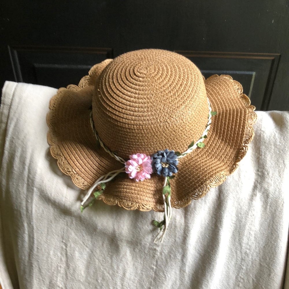 Kids Brown Sun Hat with Floral Accents
